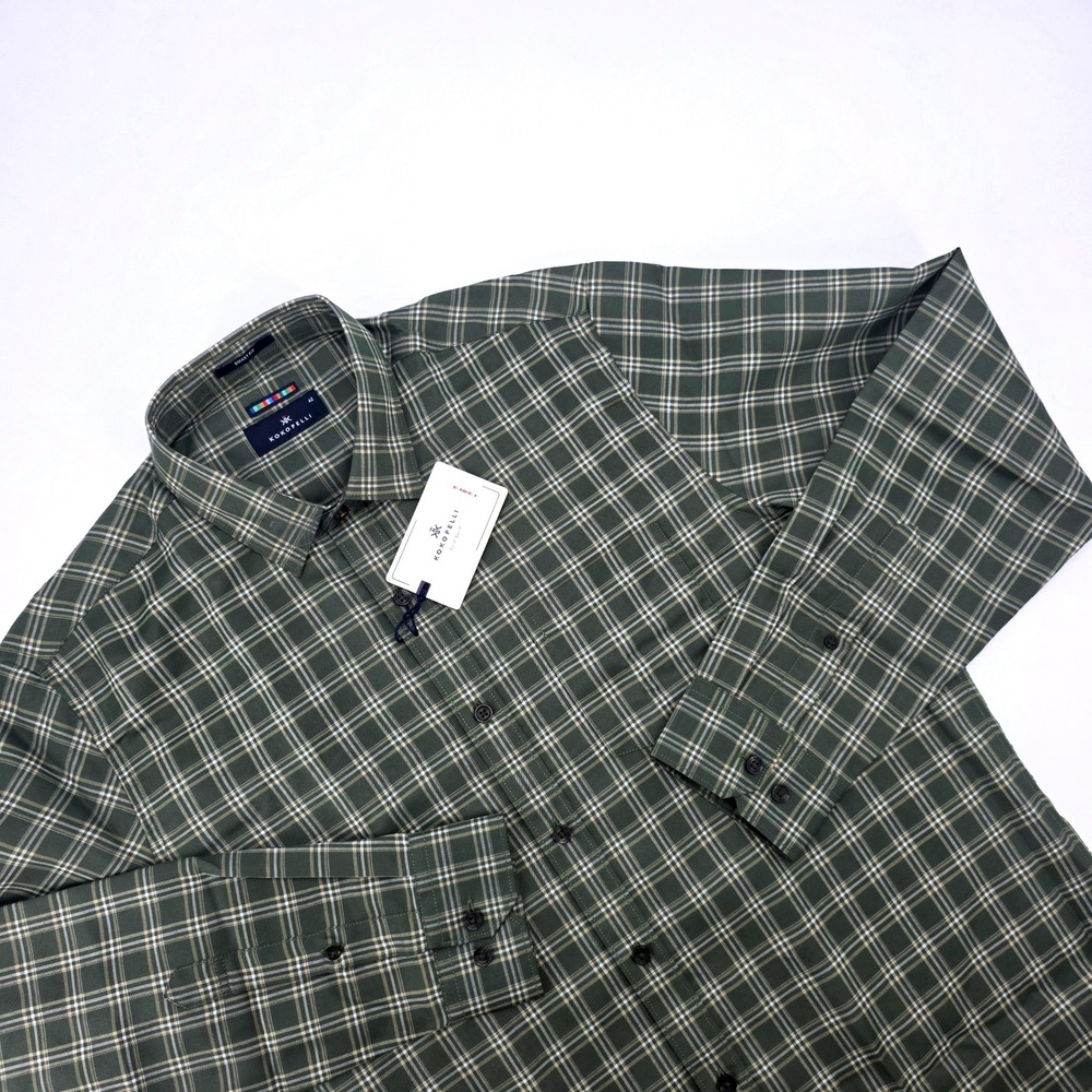 Kokopelli Mens Smart Fit Plaid Button Down Shirt‎ Olive Green Check Size 42 NWT